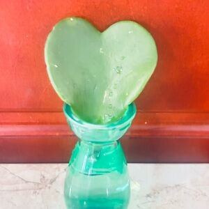 Source Unknown Heart-Shaped Green Leaf in Glass Vase real!!